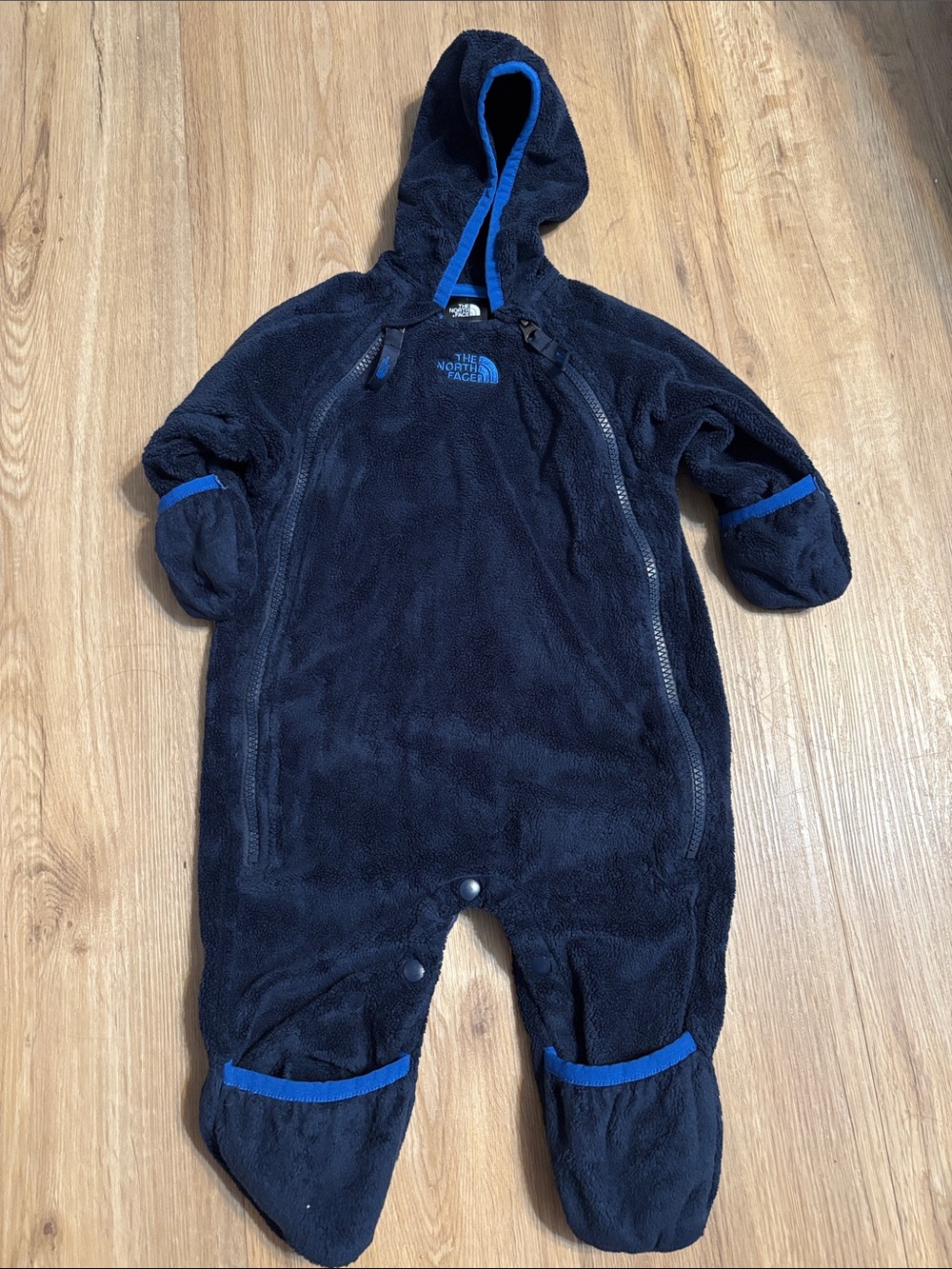 The North Face Navy with Royal Blue Trim Fleece Hooded Baby One-Piece